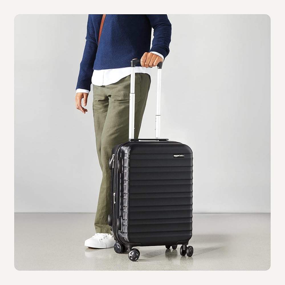 Amazon Basics Hardside Spinner Suitcase, Material ABS, Black Trolley Luggage