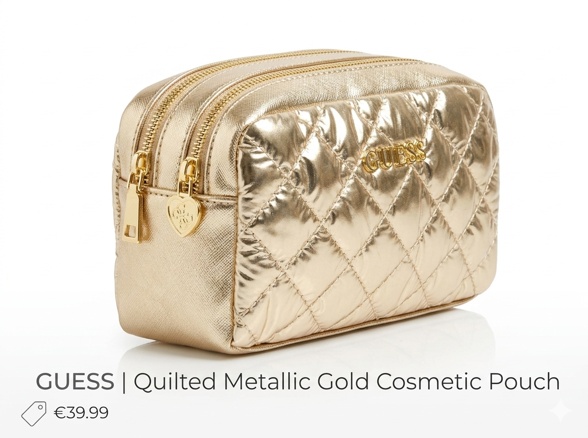 GUESS Belkis Gold Quilted Toiletry Bag