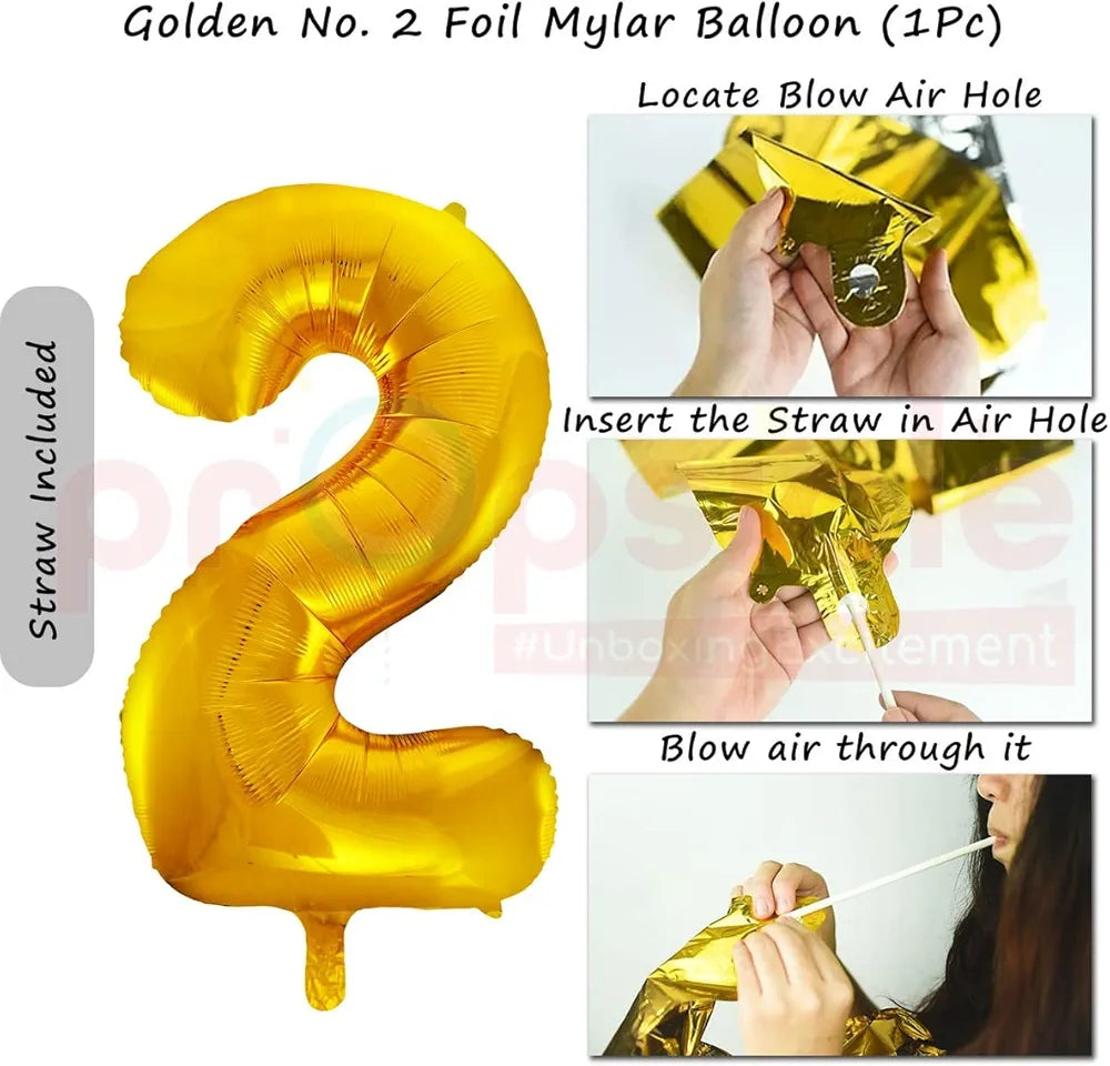 Propsicle 40 inch Birthday Foil 2 Number Helium Balloon Party Decoration Golden Pack of 1 | 2 Year No. Balloons Birthday/Anniversary | Two Number