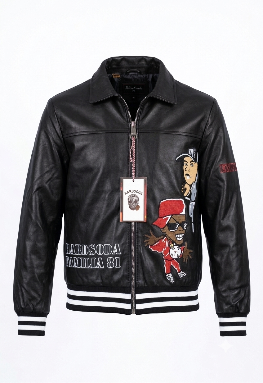 HardSoda  Urban Target Leather Bomber Jacket (Black)