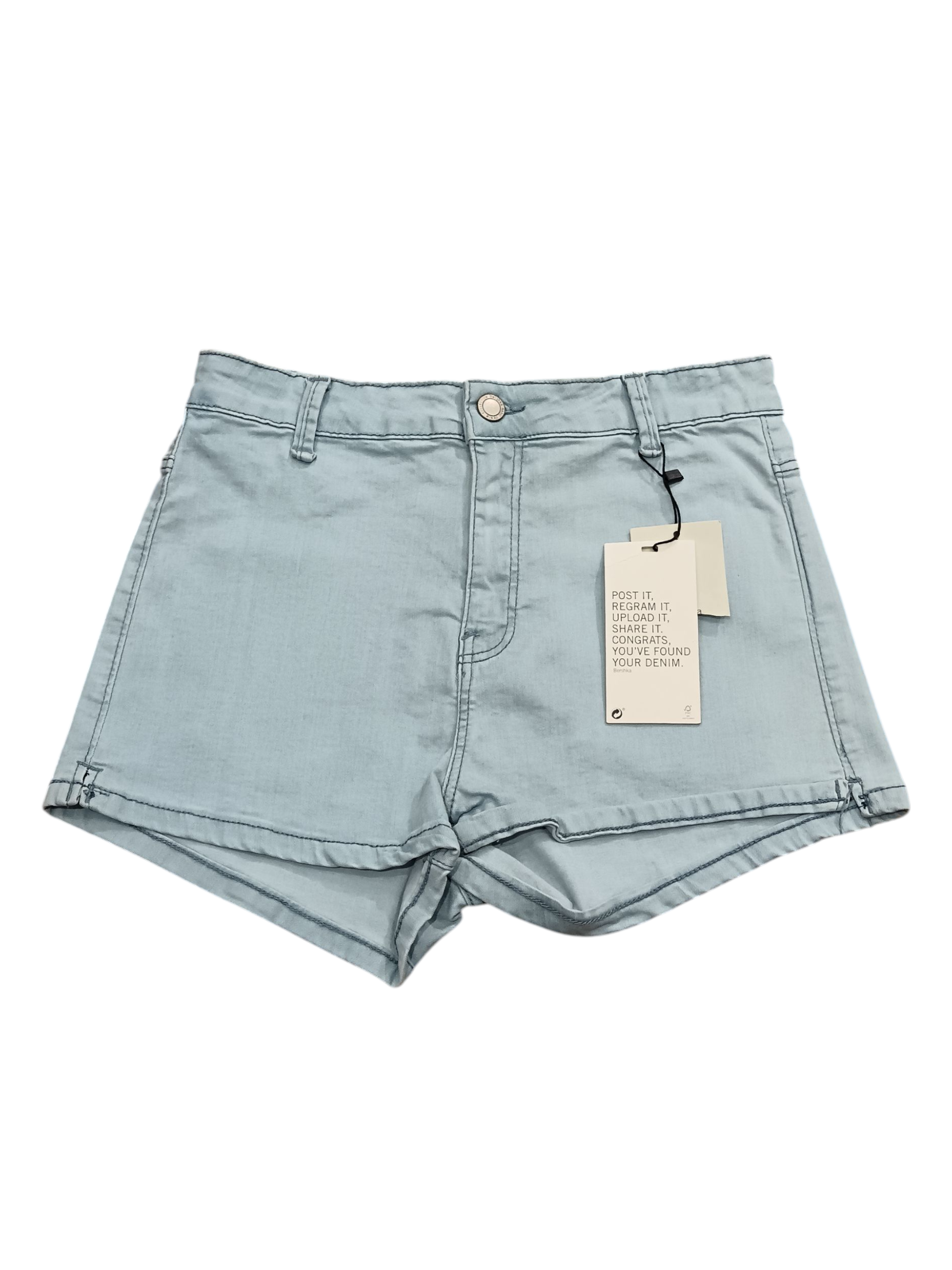 شورت جينز نسائي أزرق من BERSHKA DENIM