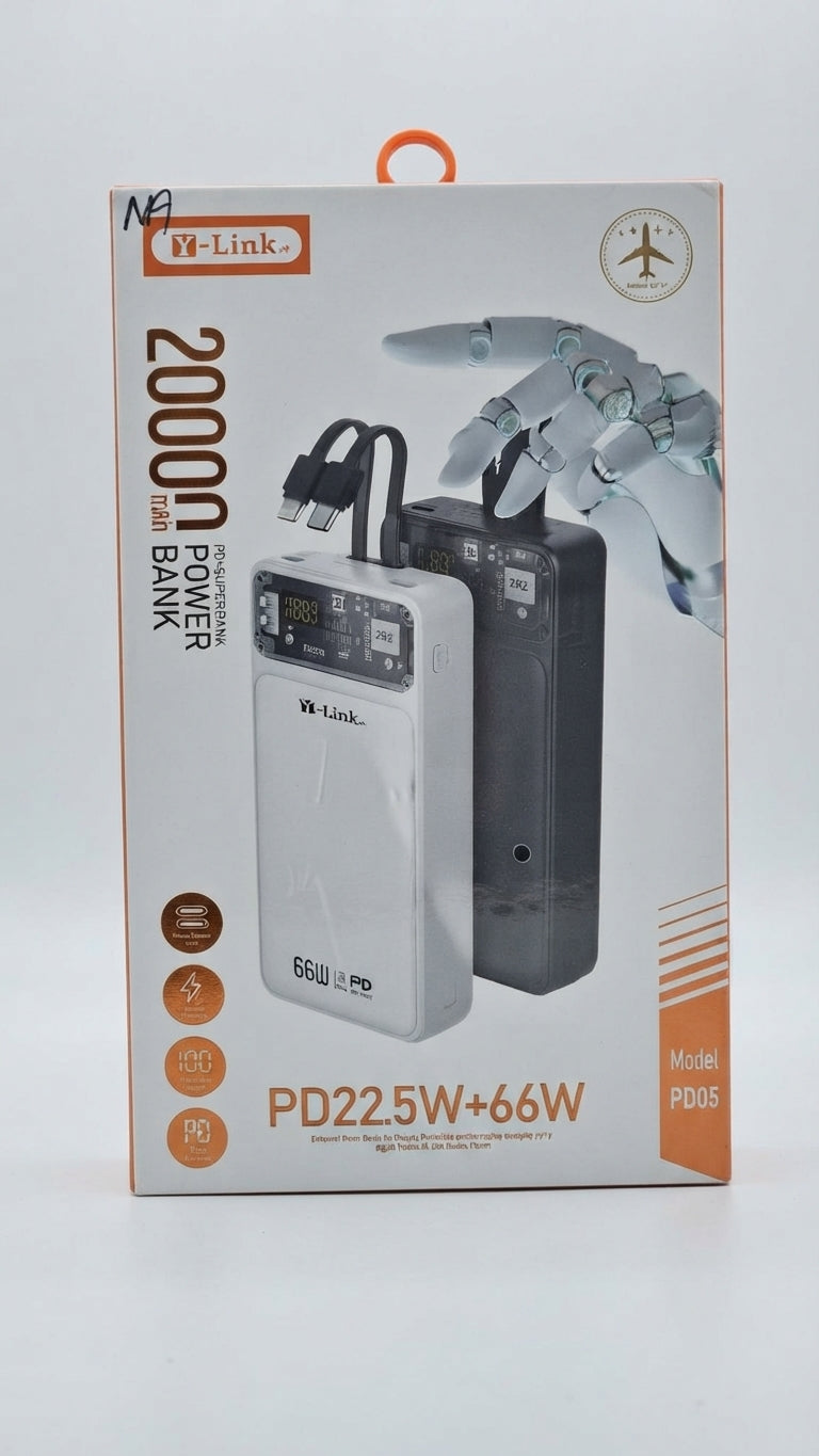 Y- Link  PD65  2-Charging Cables 22.5W + 66W Power Bank 20000mAh