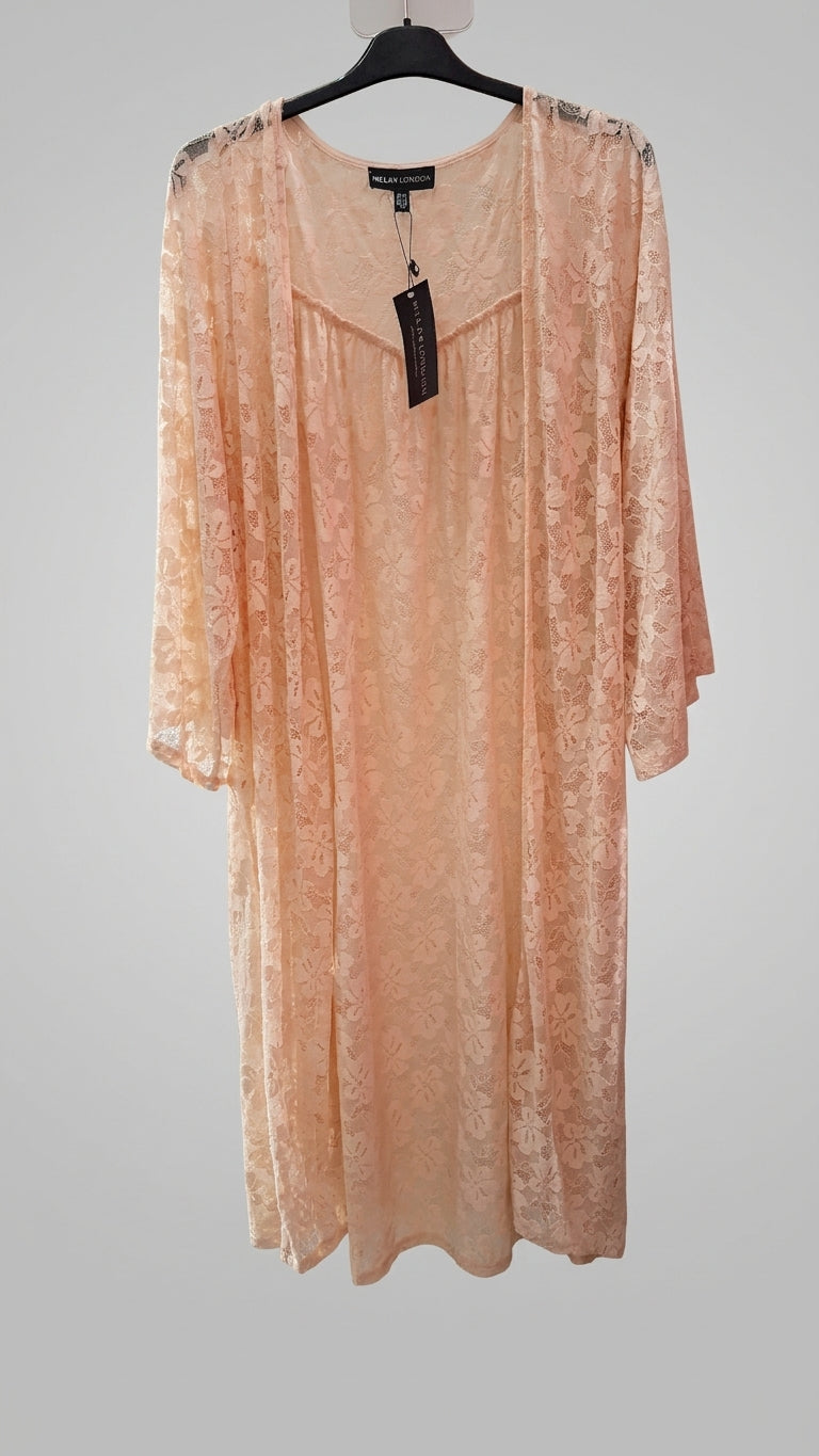 Mela London Long Lace  women Cardigan - Peach