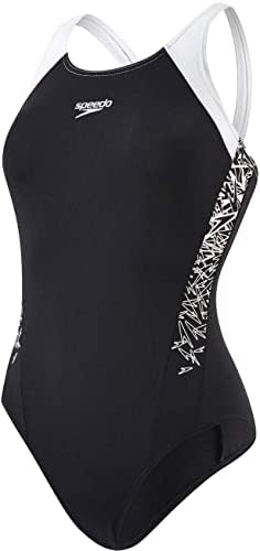 Speedo Women's Boom Splice Muscleback Swimsuit / Black - White 42