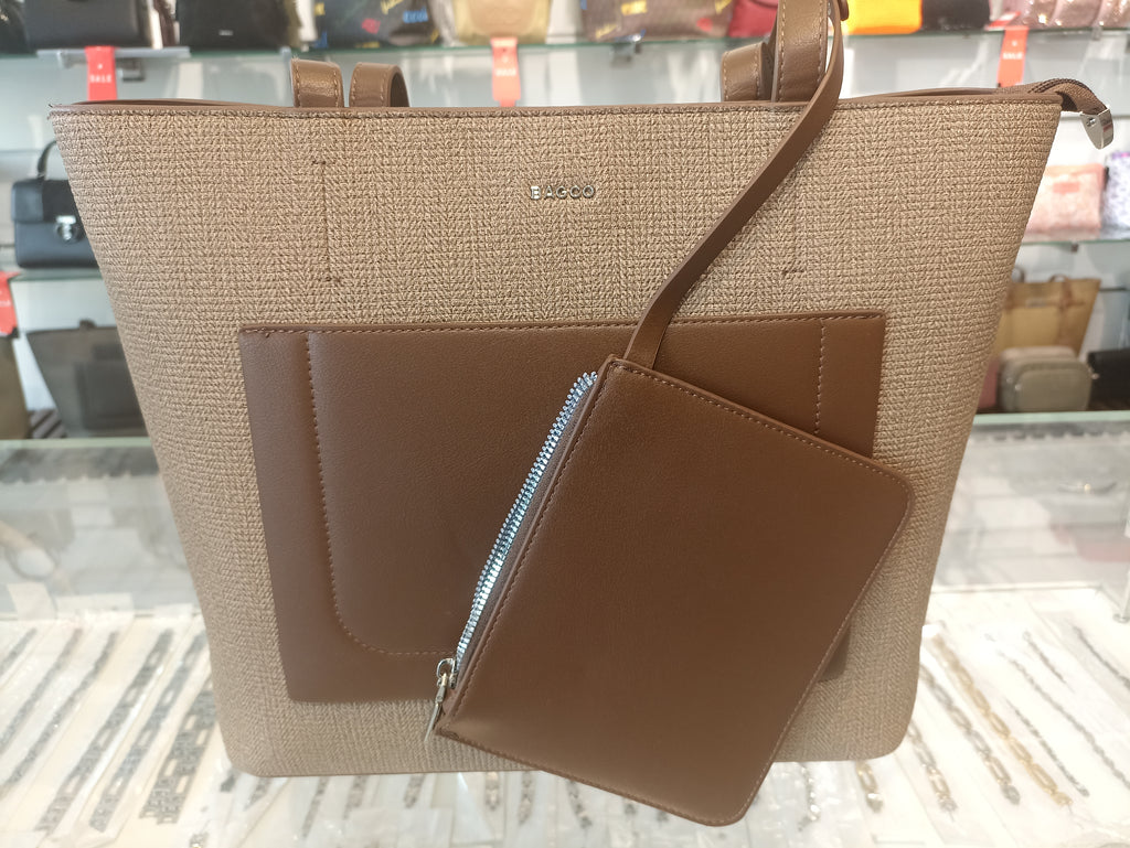 Beige and Brown Tote Bag with Small( BAGCO )
