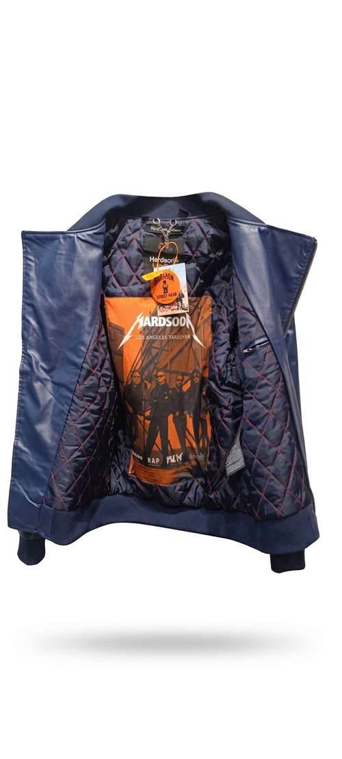 Hardsoda Leather Bomber Jacket  (Navy Blue)