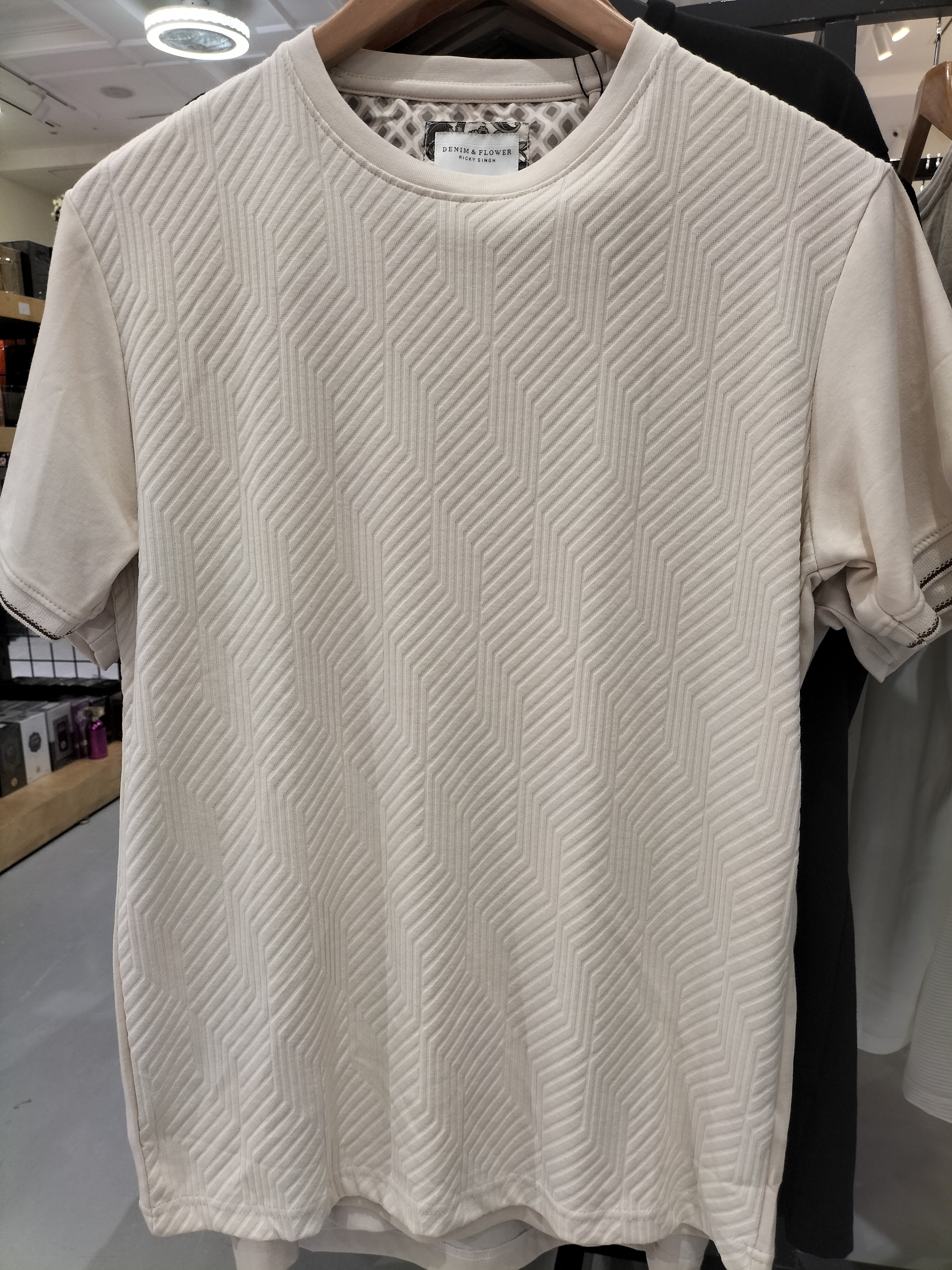Denim & Flower Ricky Singh Beige T-Shirt with Angled Lines