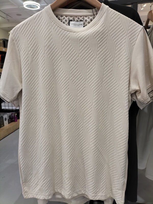 Denim & Flower Ricky Singh Beige T-Shirt with Angled Lines