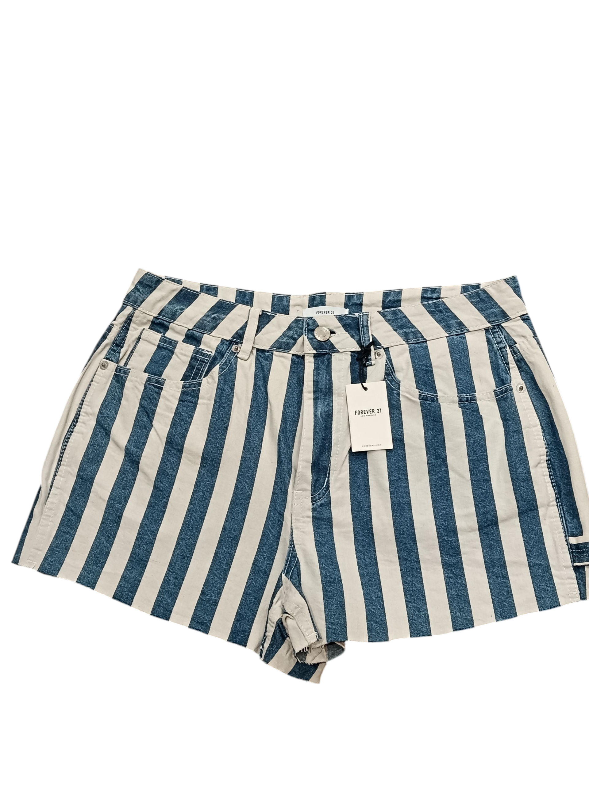 FOREVER21 Women's Jeans Shorts White Striped Blue