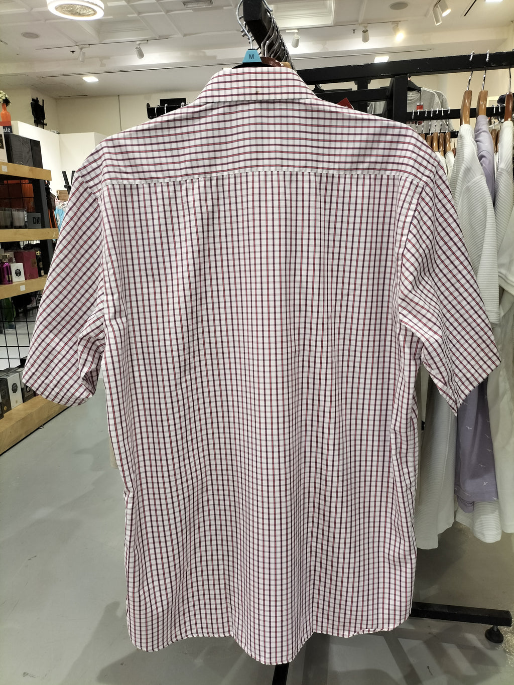 Par Excellence White Dress Shirt with Red Grid Patterns Men