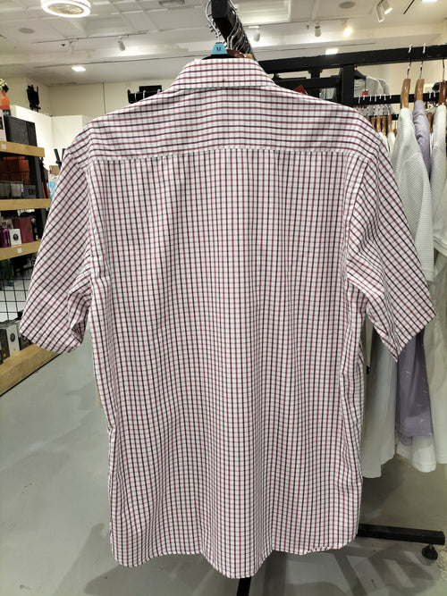 Par Excellence White Dress Shirt with Red Grid Patterns