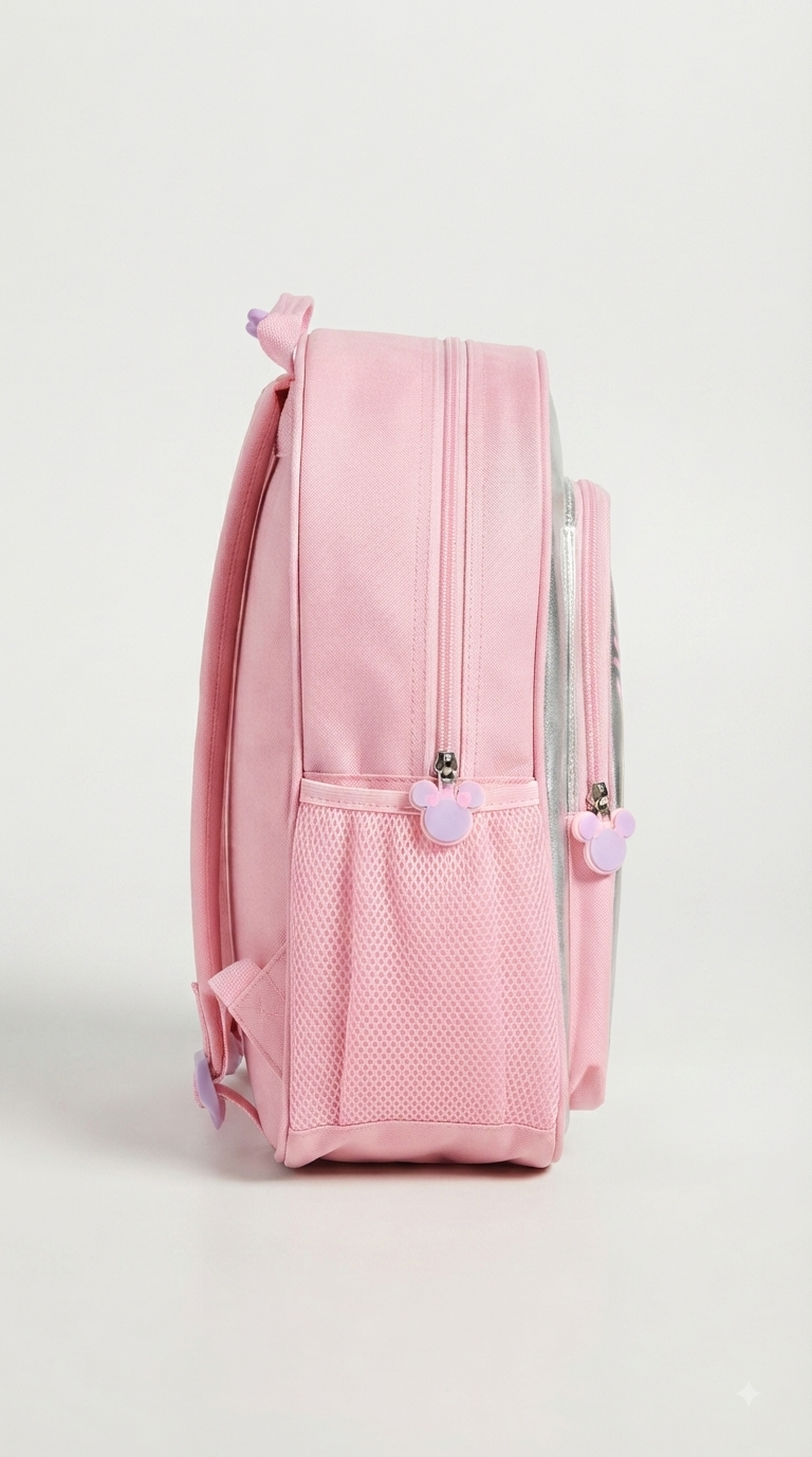 Girls Silver and Pink Minnie Mouse School Backpack 16"
