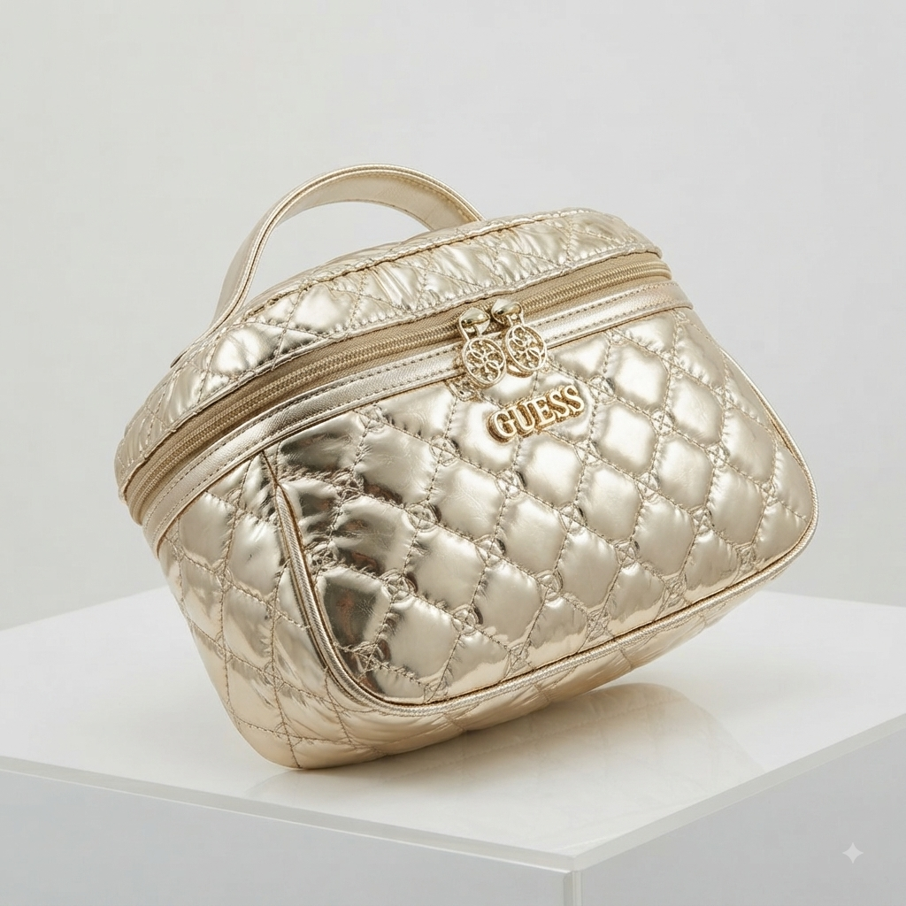 Guess Quilted Gold Beauty Case