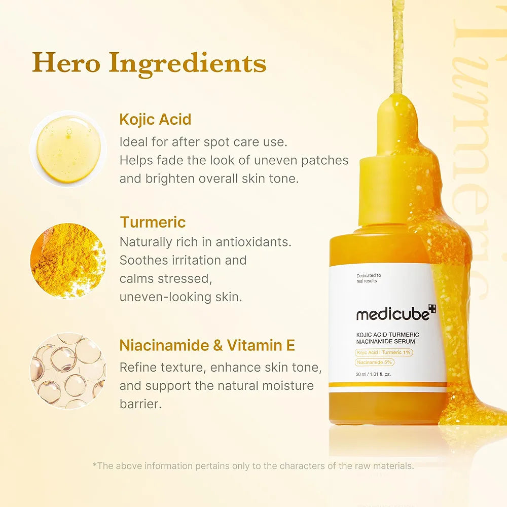medicube Kojic Acid Turmeric Clarifying & Balancing Capsule Serum for Troubled Skin | Soothing & Brightening Facial Serum | Niacinamide & Glow Capsules for Hydration and Barrier Support | 1.01 fl.oz