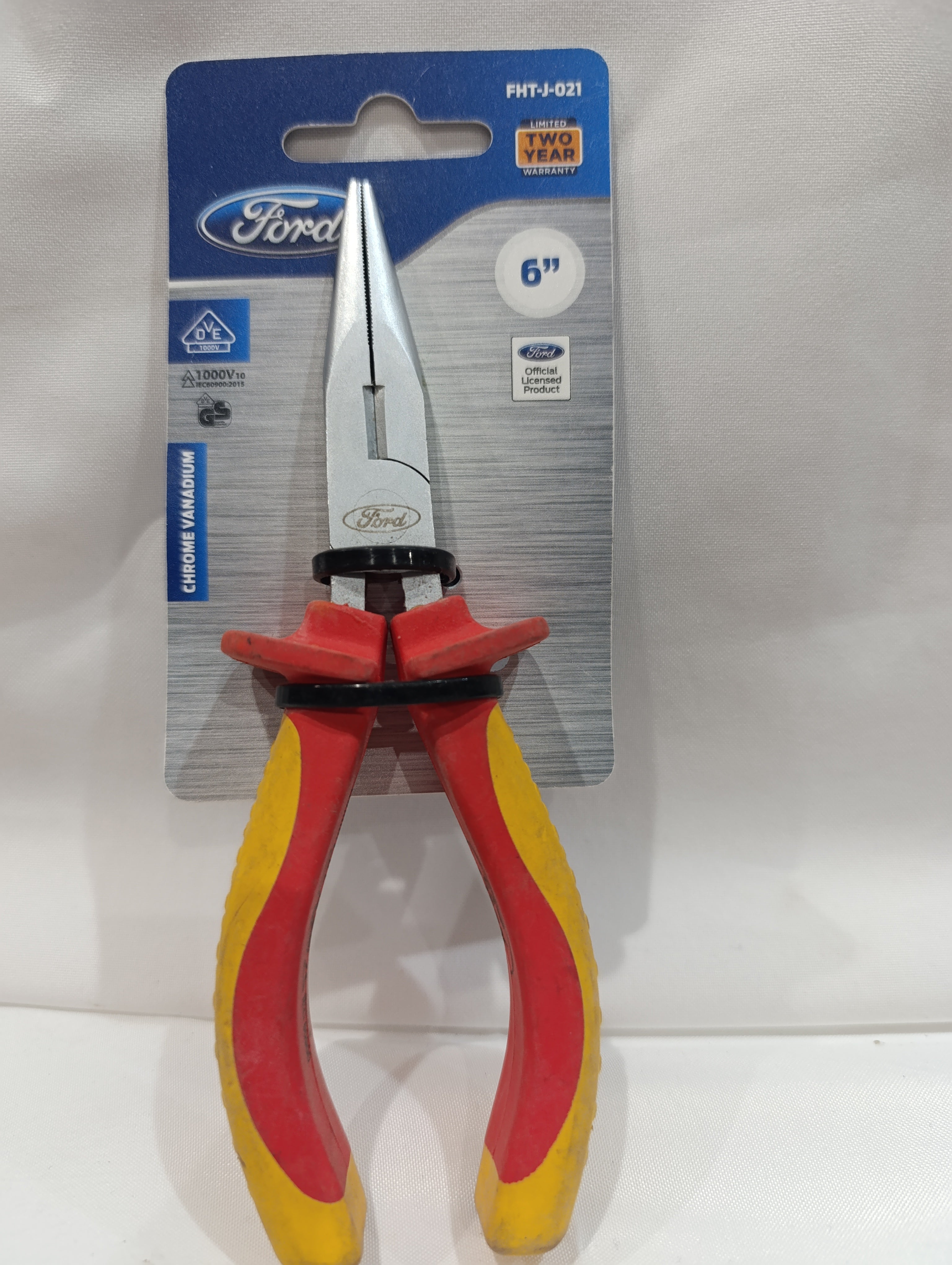 Ford VDE Long Nose Plier, FHT-J-021, 6 Inch, Yellow and Orange