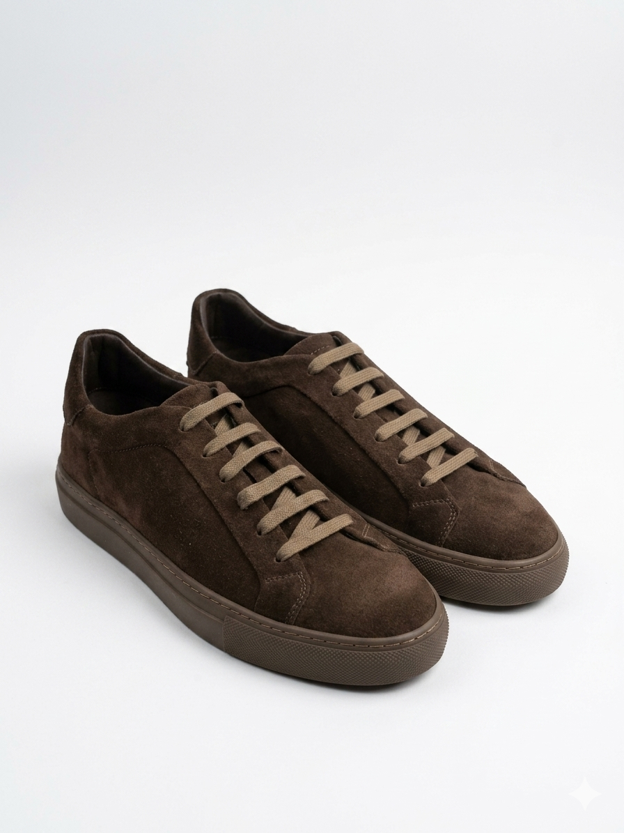Massimo Dutti Men's Suede Sneakers Lace-Up Brown