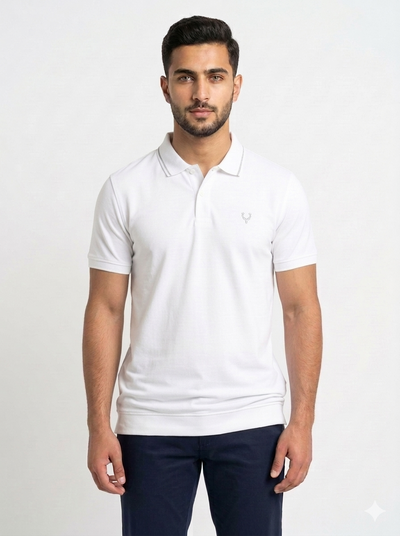 Allen Solly Men's Premium White Slim Fit Polo Shirt with Silver Tipping