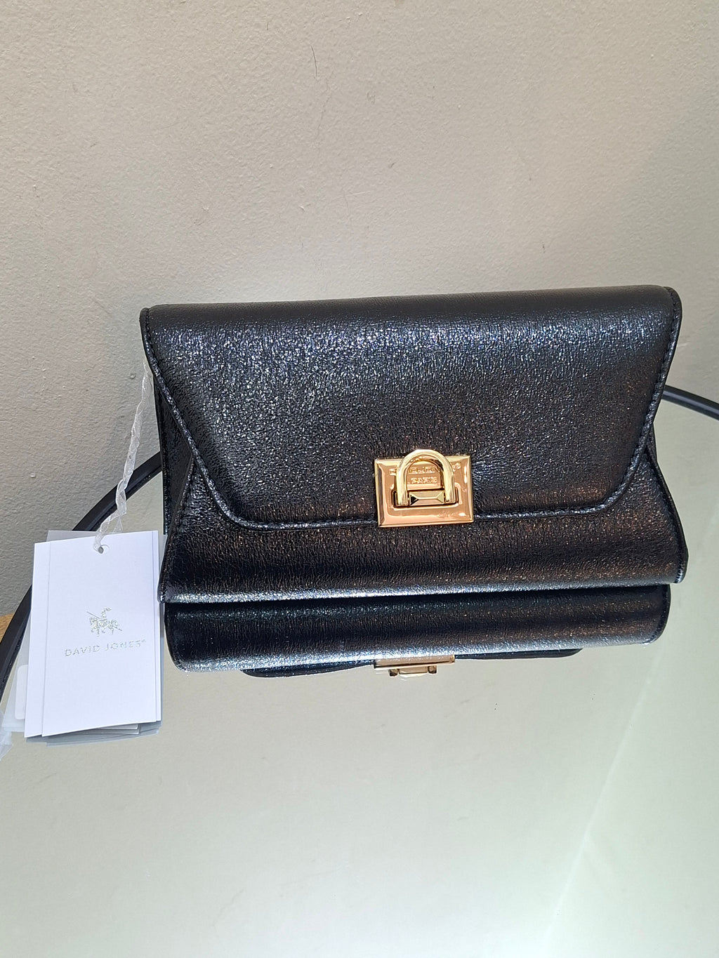 David Jones black crossbody bag with a textured finish and gold-tone hardware CM7181