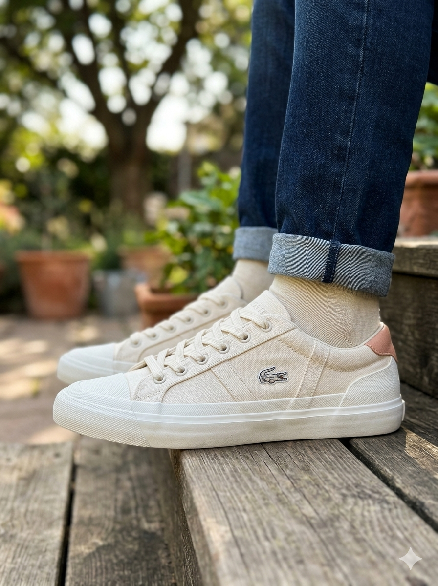 LACOSTE Sideline Leather Synthetic Trainers Beige Women Shoes - (40CFA0035)