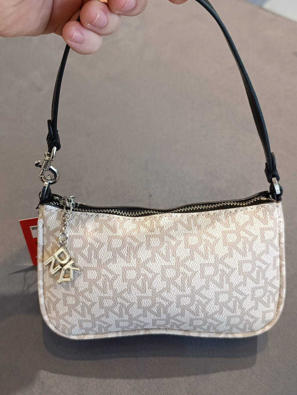 DKNY Monogram Small Shoulder Bag with Logo Charm