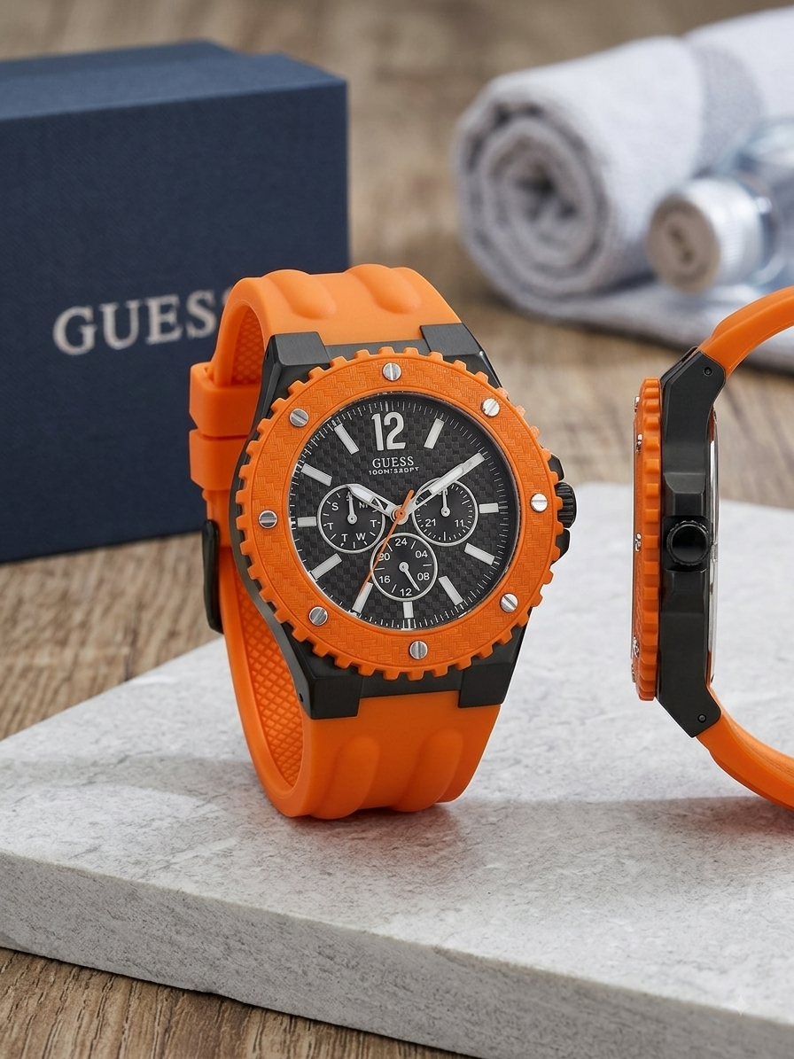 GUESS Men's Sport Orange Silicone Watch