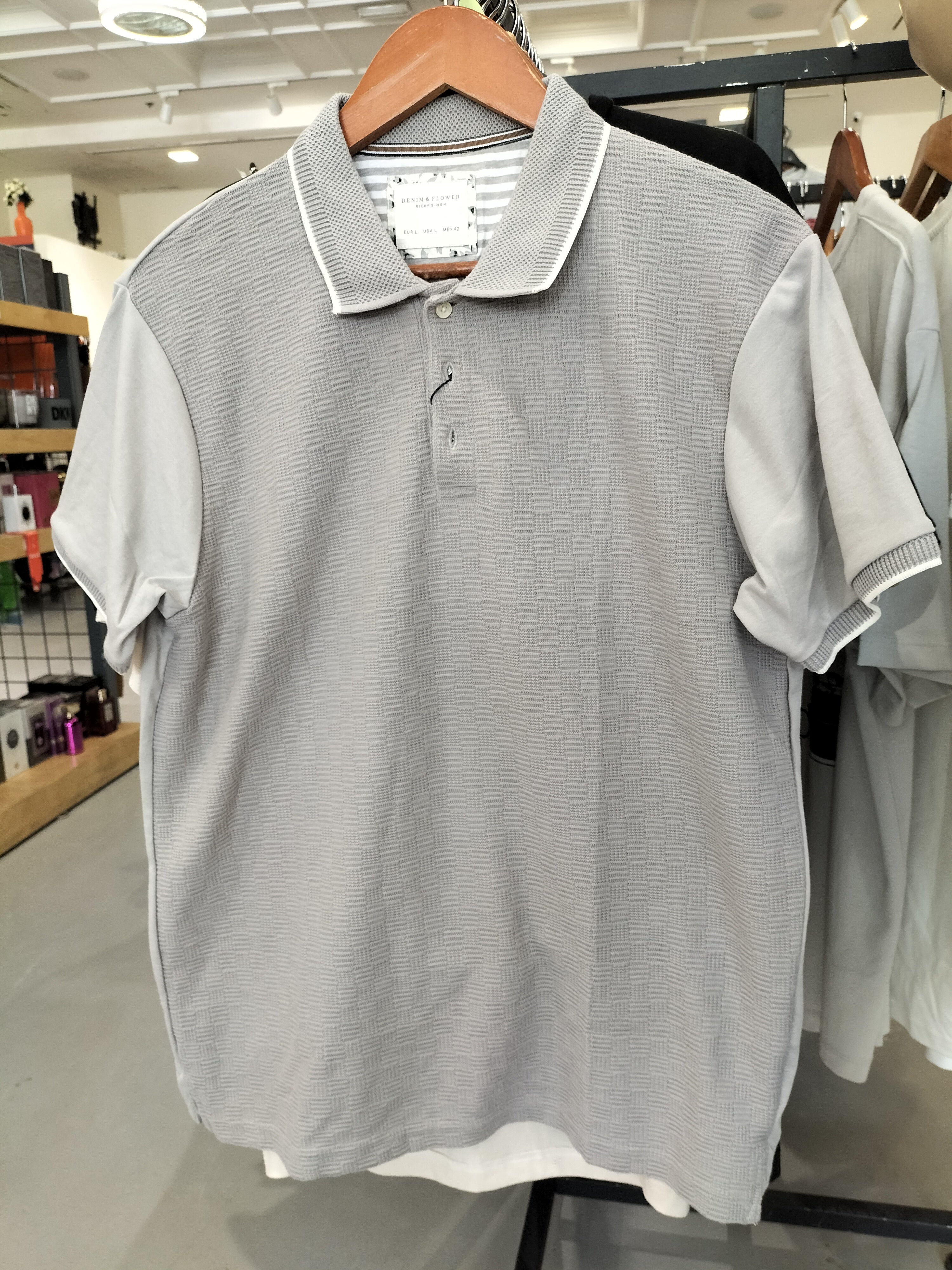 Denim & Flower Ricky Singh Light Gray Polo T-Shirt with Textured Knit