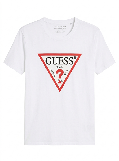 GUESS Signature White Crewneck T-Shirt (White)