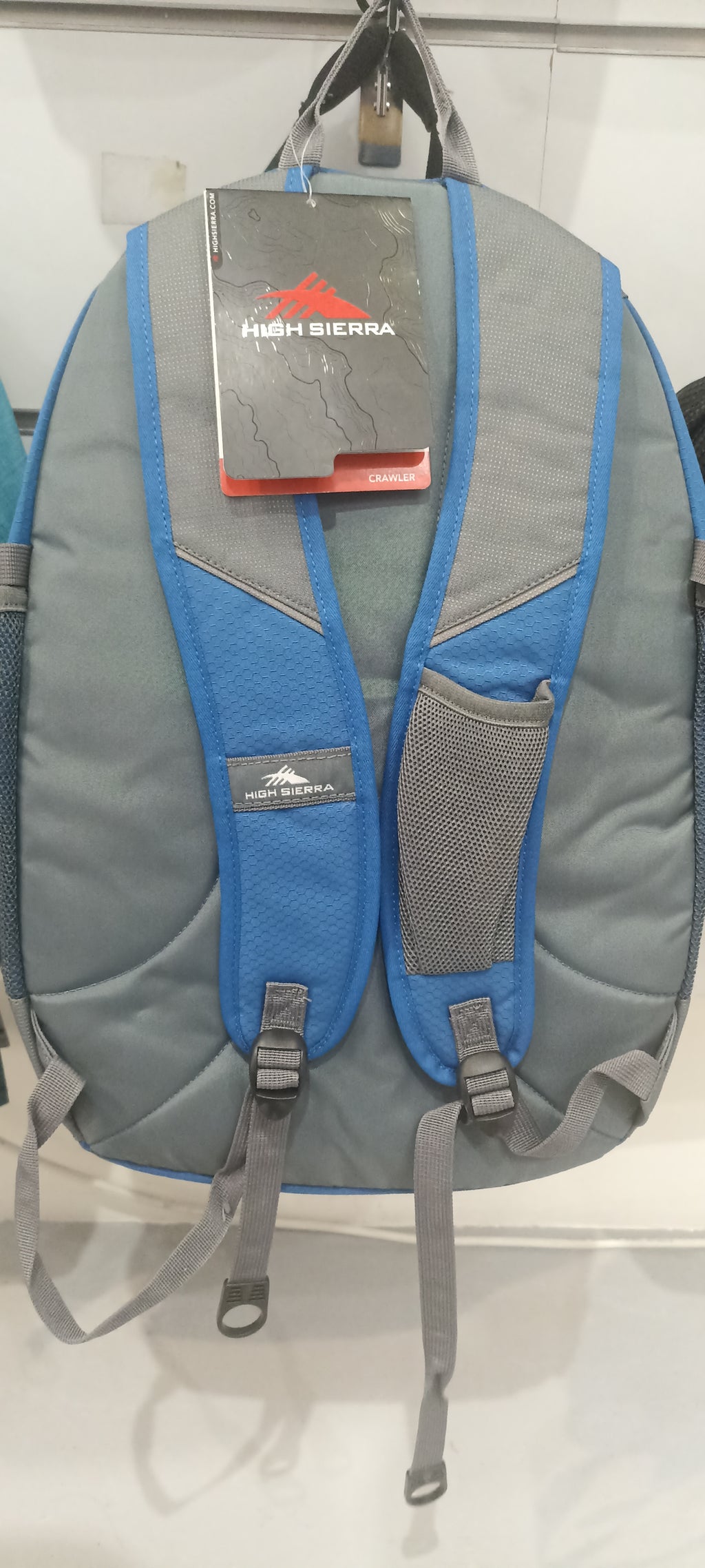High Sierra blue and grey backpack.