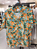 GUESS Orange Resort Tropical Shirt with Green Foliage Pattern