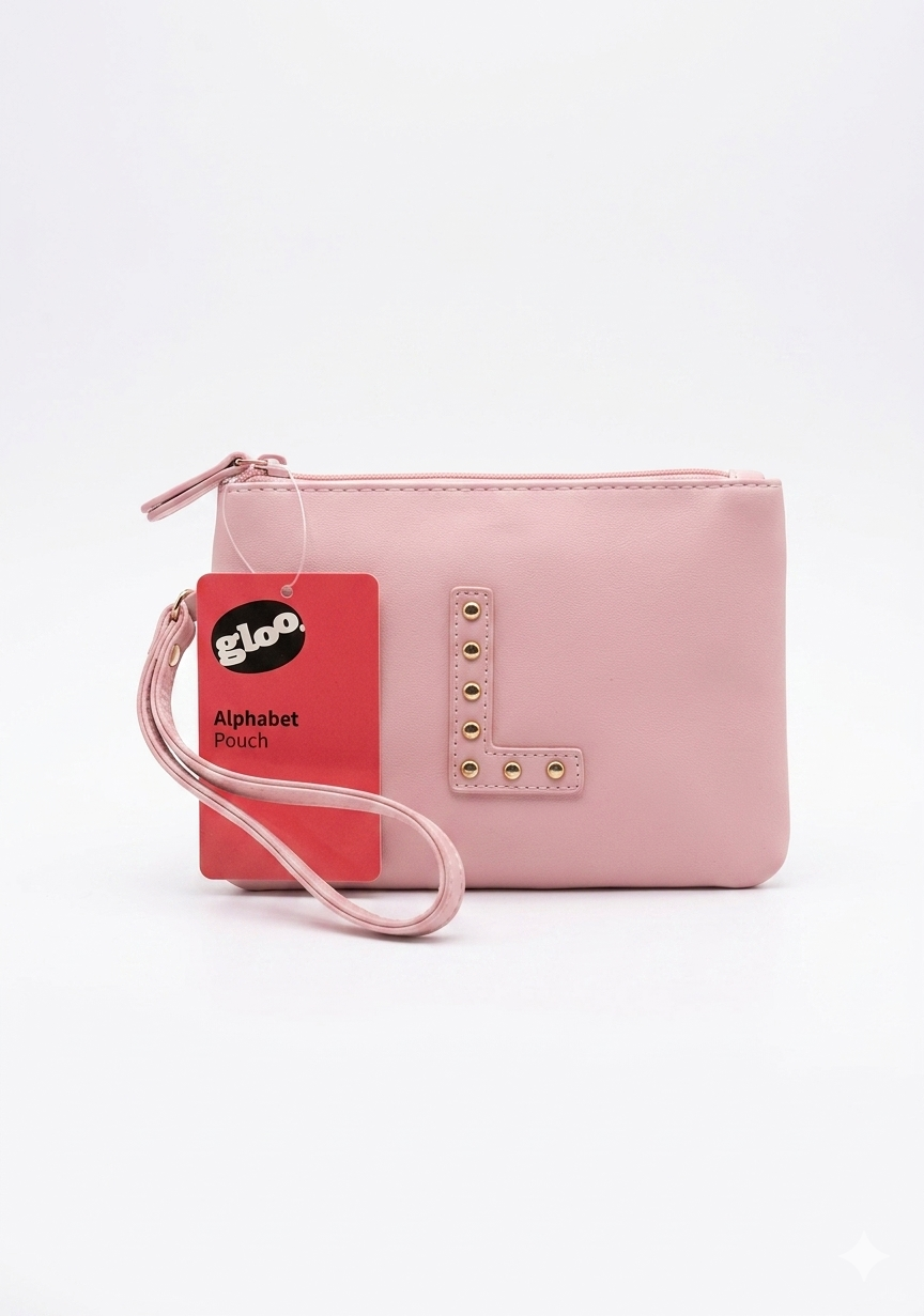 حقيبة GLOO Studded Alphabet L بحزام معصم وسحاب إغلاق