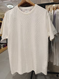 Denim & Flower Ricky Singh White T-Shirt with Elevated Diagonal Line Pattern