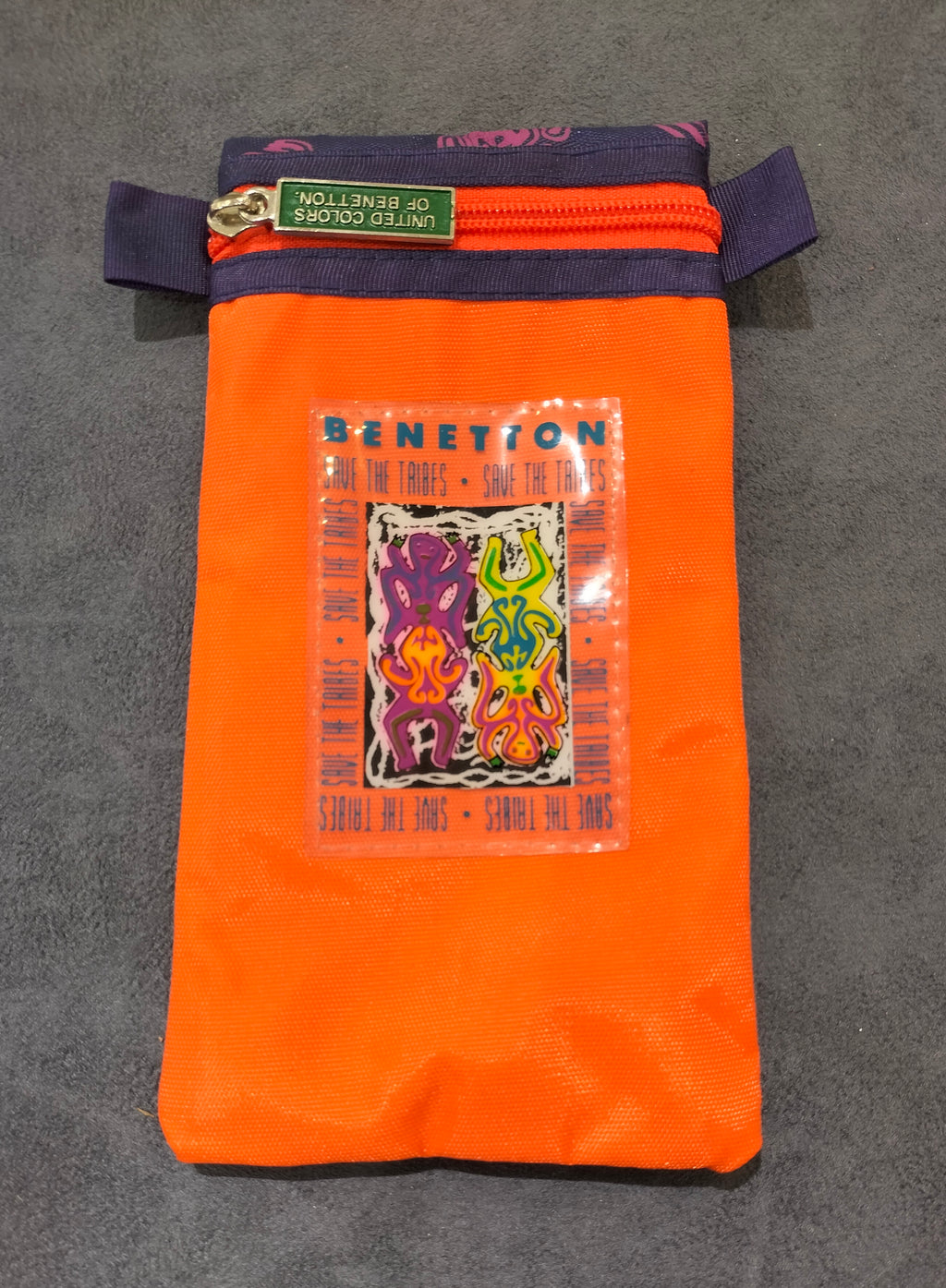 United Colors of Benetton "Save the Tribes" Zippered Utility Pouch (Orange and Purple)