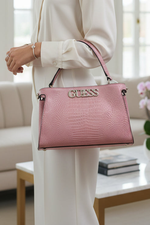 Guess Borsa a mano Uptown Chic croc satchel hand bag - Pink