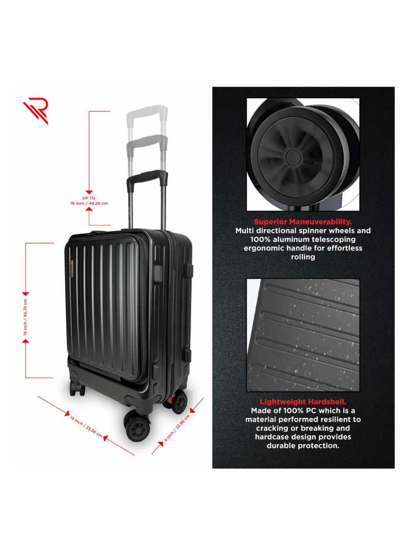 REFLECTION Premium Quality Business Travel Carry On Hardside Luggage with Front Open Laptop Compartment and 4 Spinner Wheels Trolley Bag