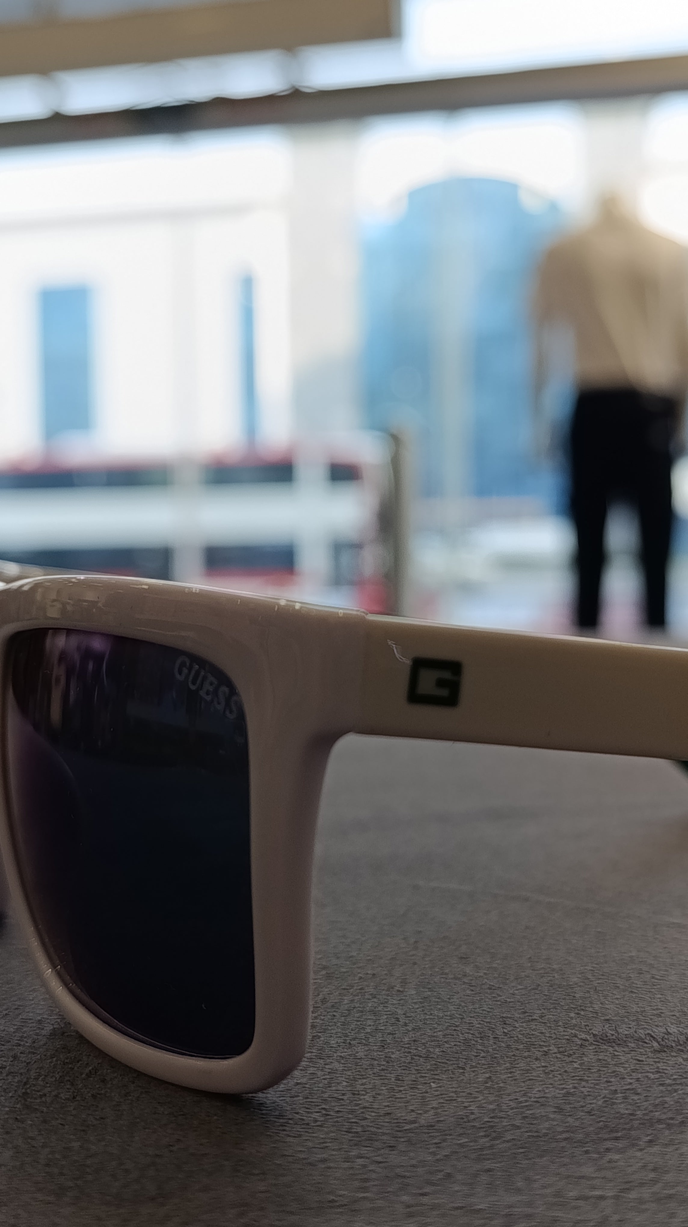 GUESS White & Teal Sport Sunglasses with Green Lenses