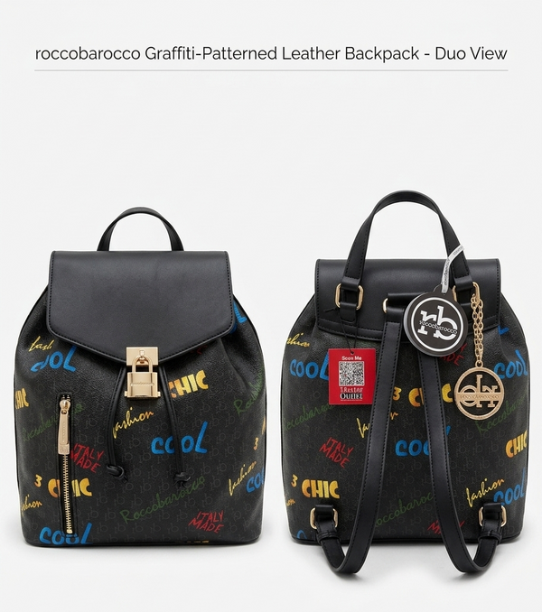 ROCCOBAROCCO WOMENS BACKPACK - Nero Zaino Letizia CM-28X33X14 Cassiopea Nero RBR910B0109N-01