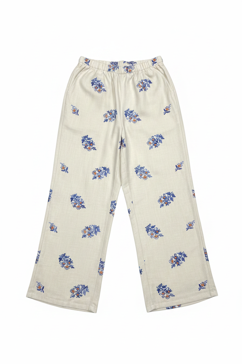 Pink Shadow Production Women pants bagie whith  Blue flower