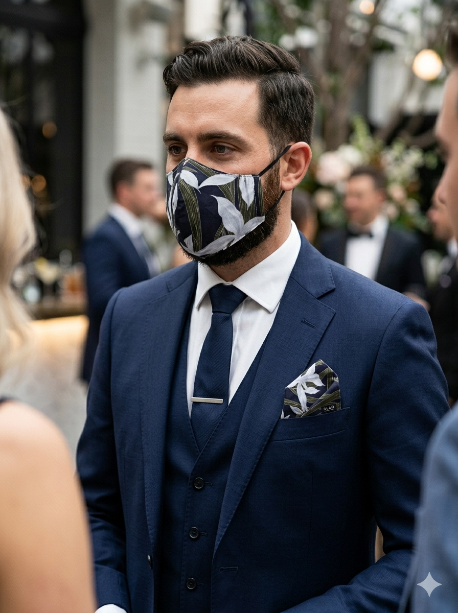 Blaq Melbourne Pocket Square, Face Mask Pack - Floral Lily Pattern