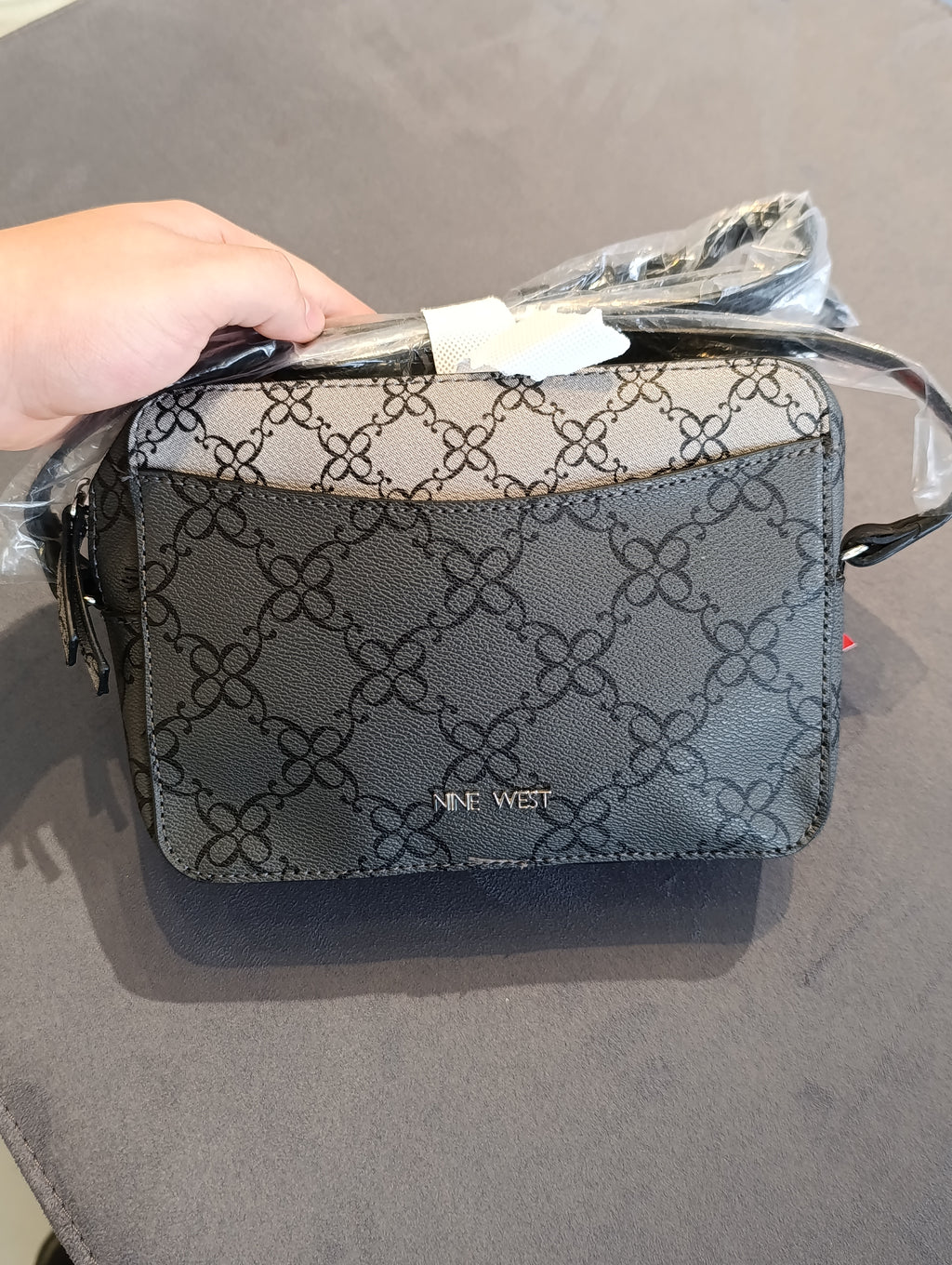 Nine West Black & Grey Floral Print Crossbody Bag