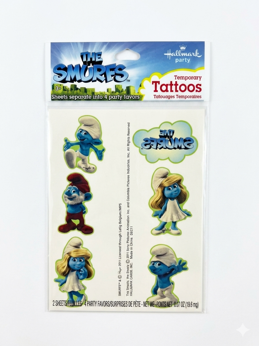 The Smurfs Temporary Tattoos - 4 Party Favor Sheets