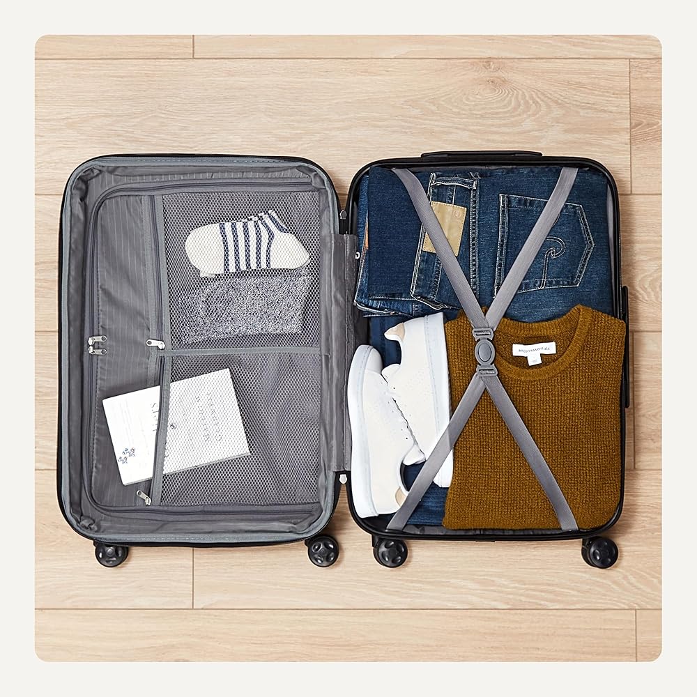 Amazon Basics Hardside Spinner Suitcase, Material ABS, Black Trolley Luggage