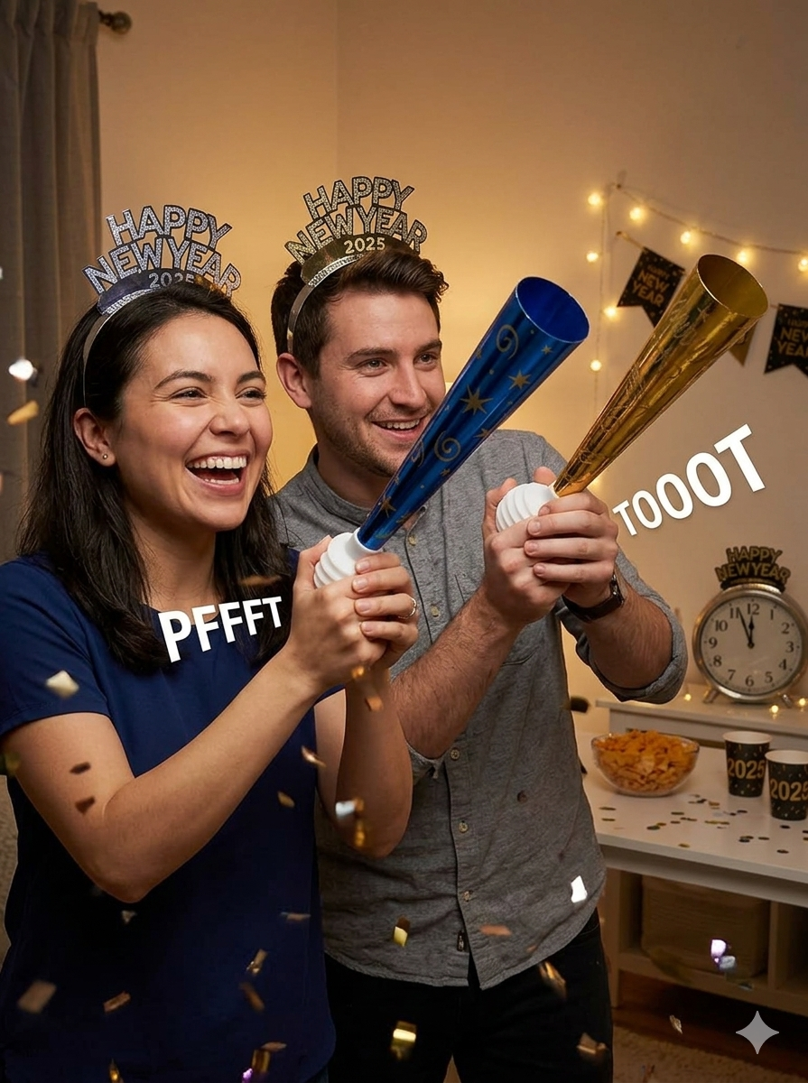 Happy New Year - 2pcs Air Horns Blue & Gold Colors