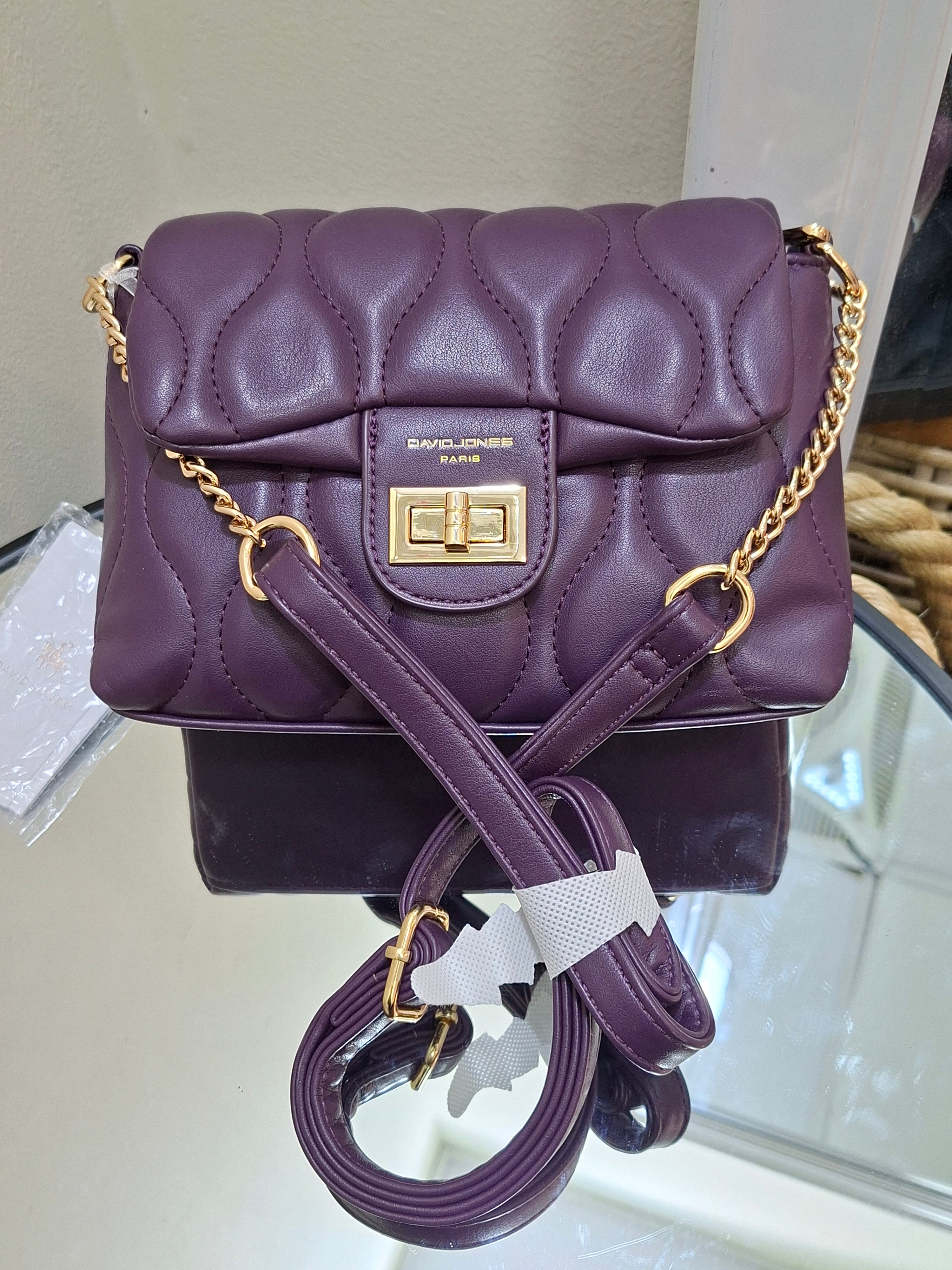 DAVID JONES quilted PU leather crossbody bag with a gold-tone clasp - Purple CM6700