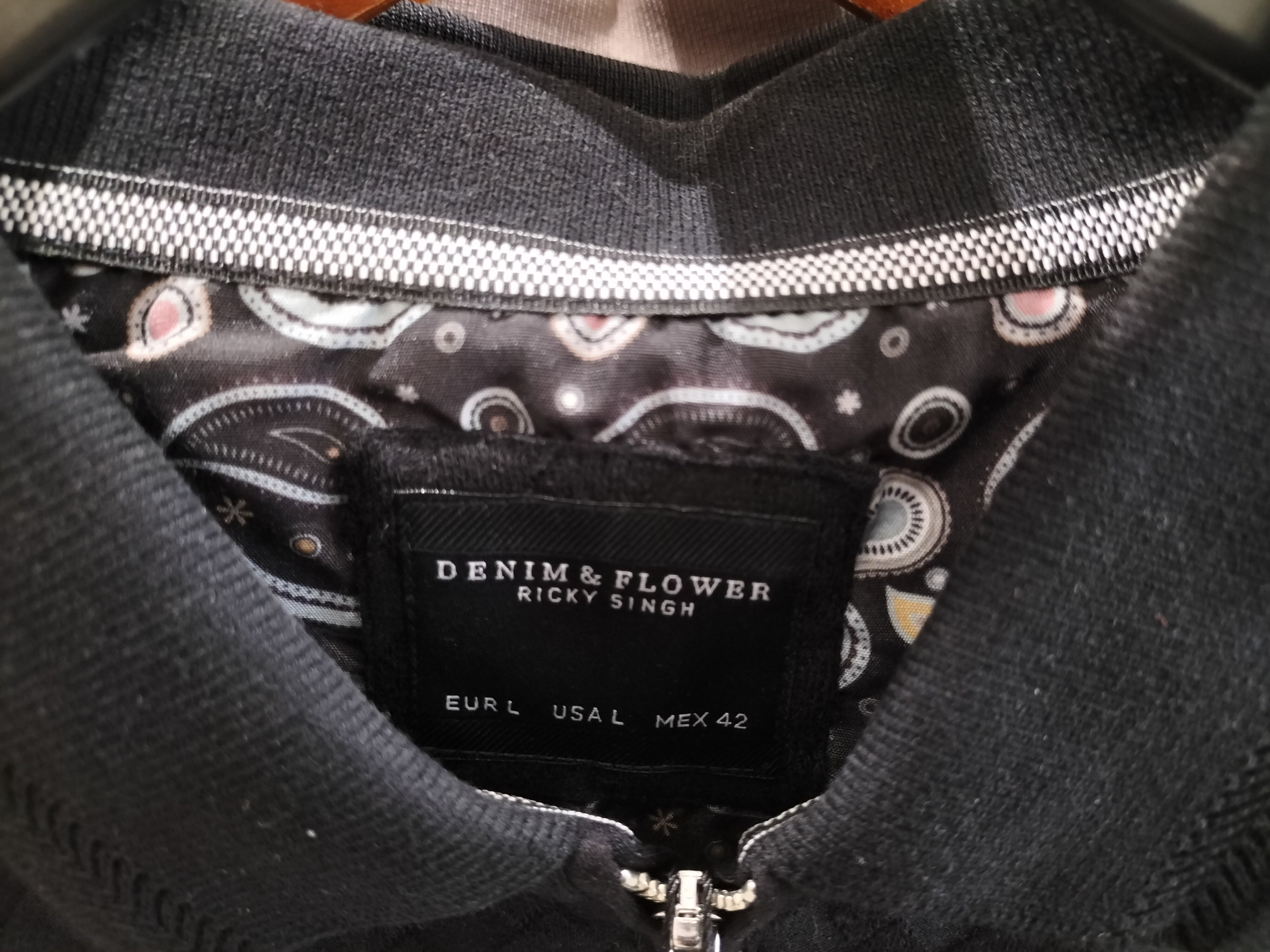 Denim & Flower Ricky Singh Black Polo T-Shirt with Diagonal Rectangle Textures