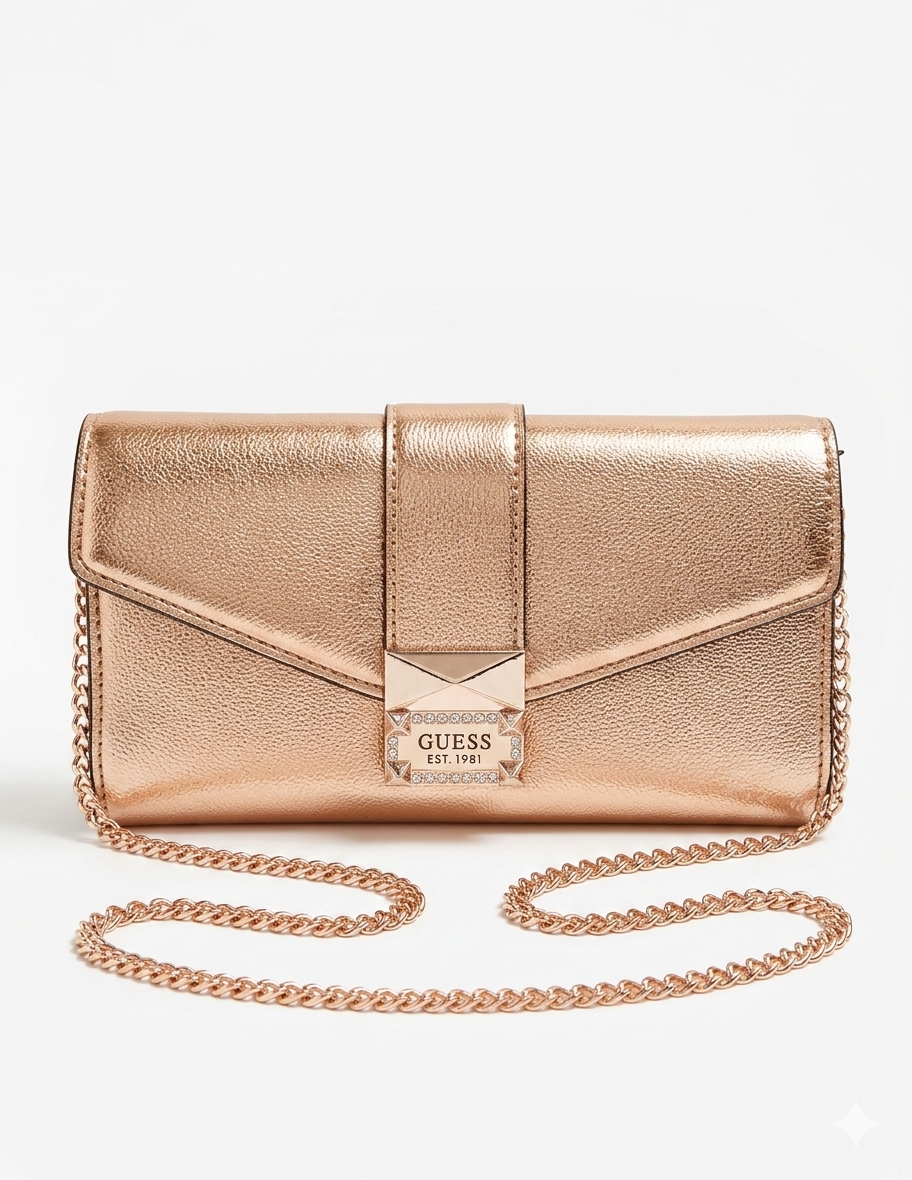 GUESS WOMENS DAZZLE CLUTCH HANDBAG - rose gold BR767571