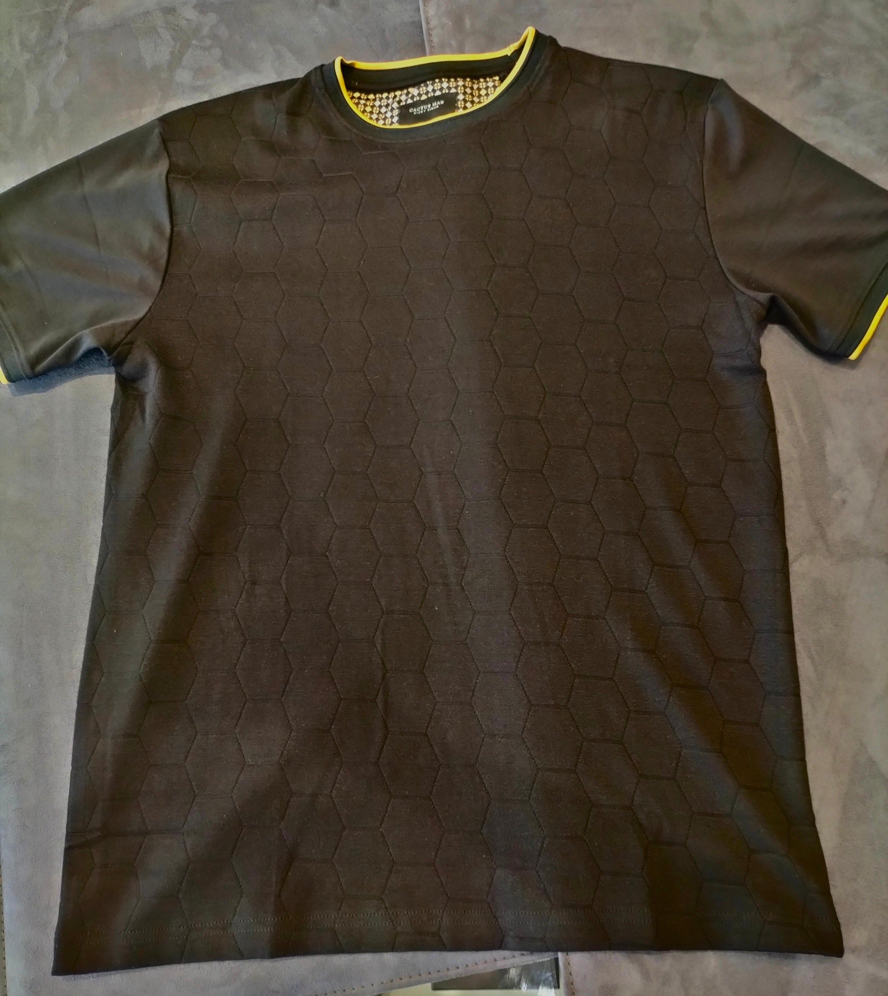 Cactus Man Ricky Singh Black T-Shirt with Hexagon Patterns
