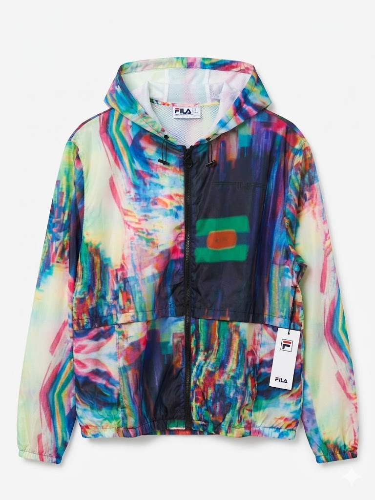 FILA Men's Multi-Color Abstract Print Windbreaker Hoodie Jacket - (LM119139-361)