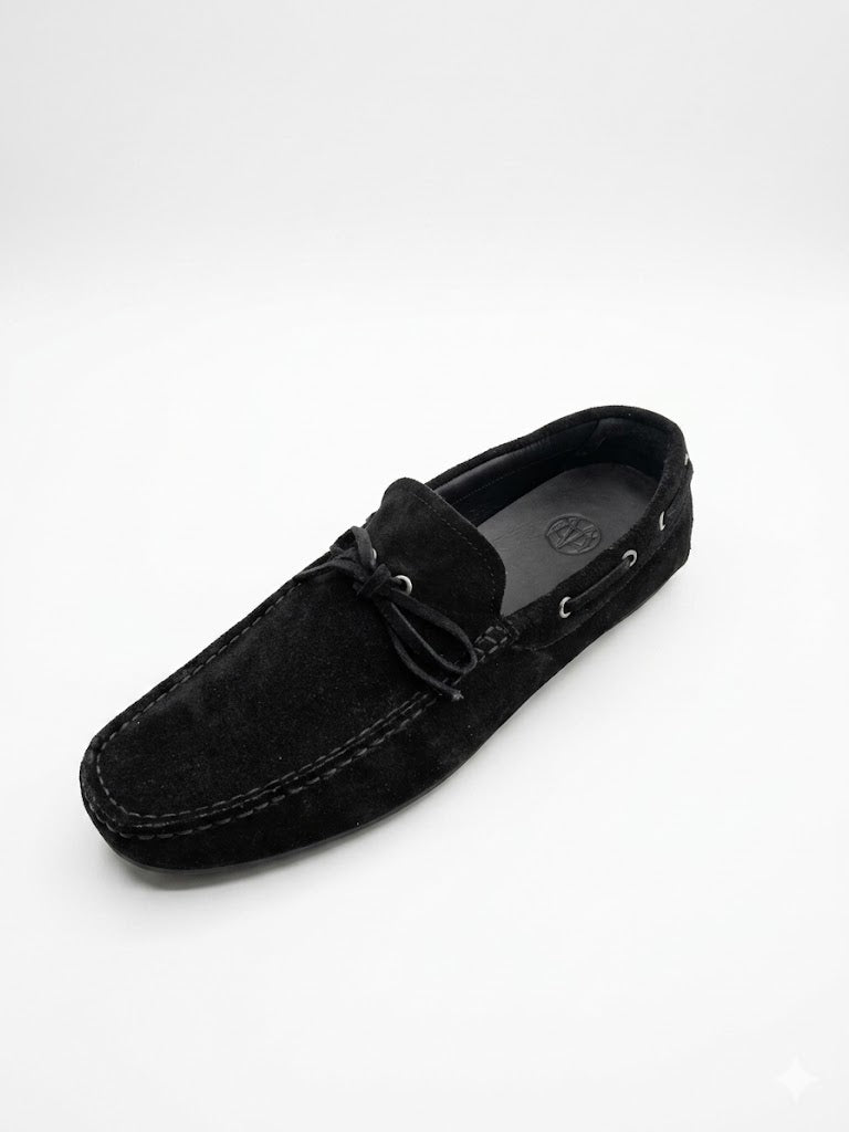 Massimo Dutti Men's Suede Loafers Bit Lace Black