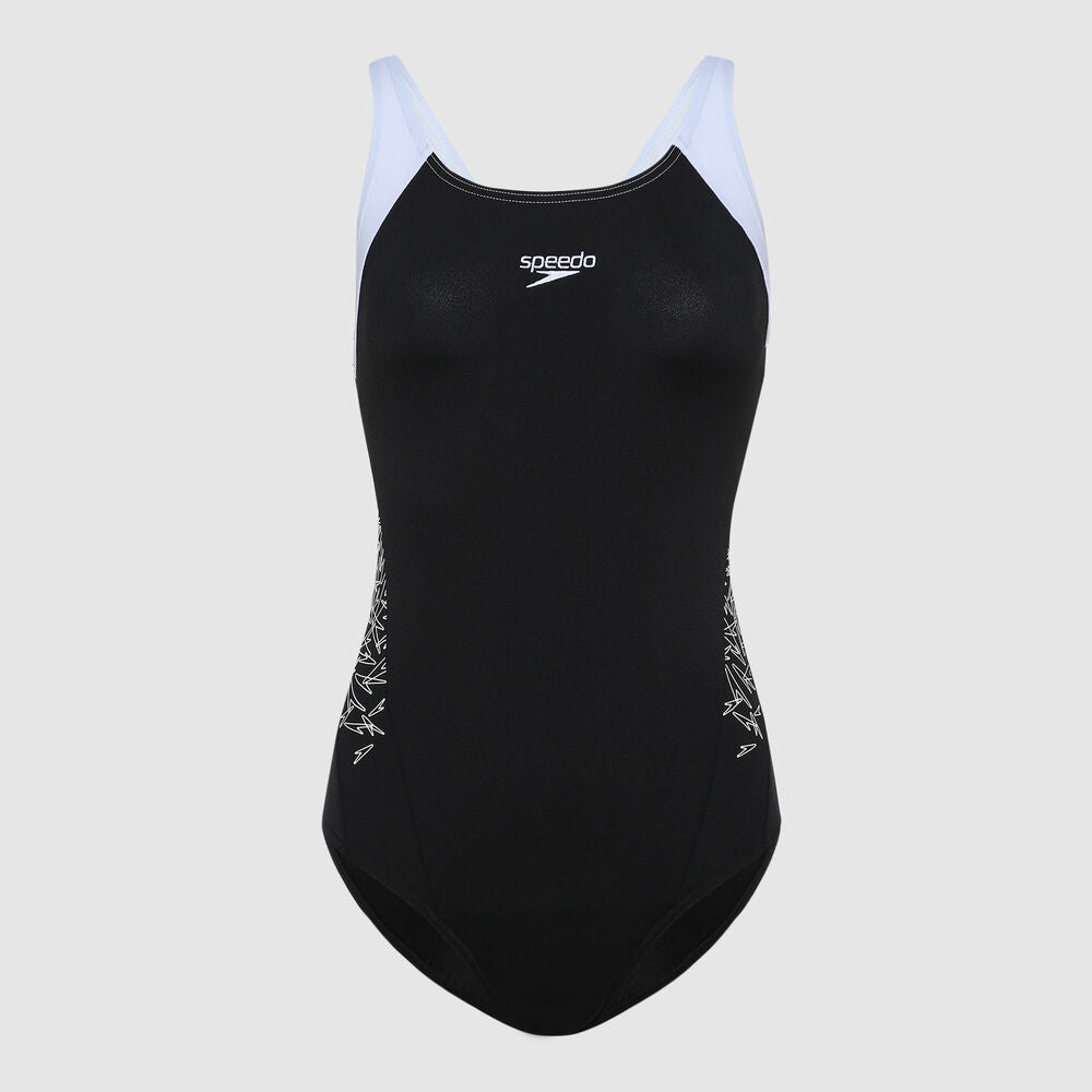 Speedo Women's Boom Splice Muscleback Swimsuit / Black - White 42