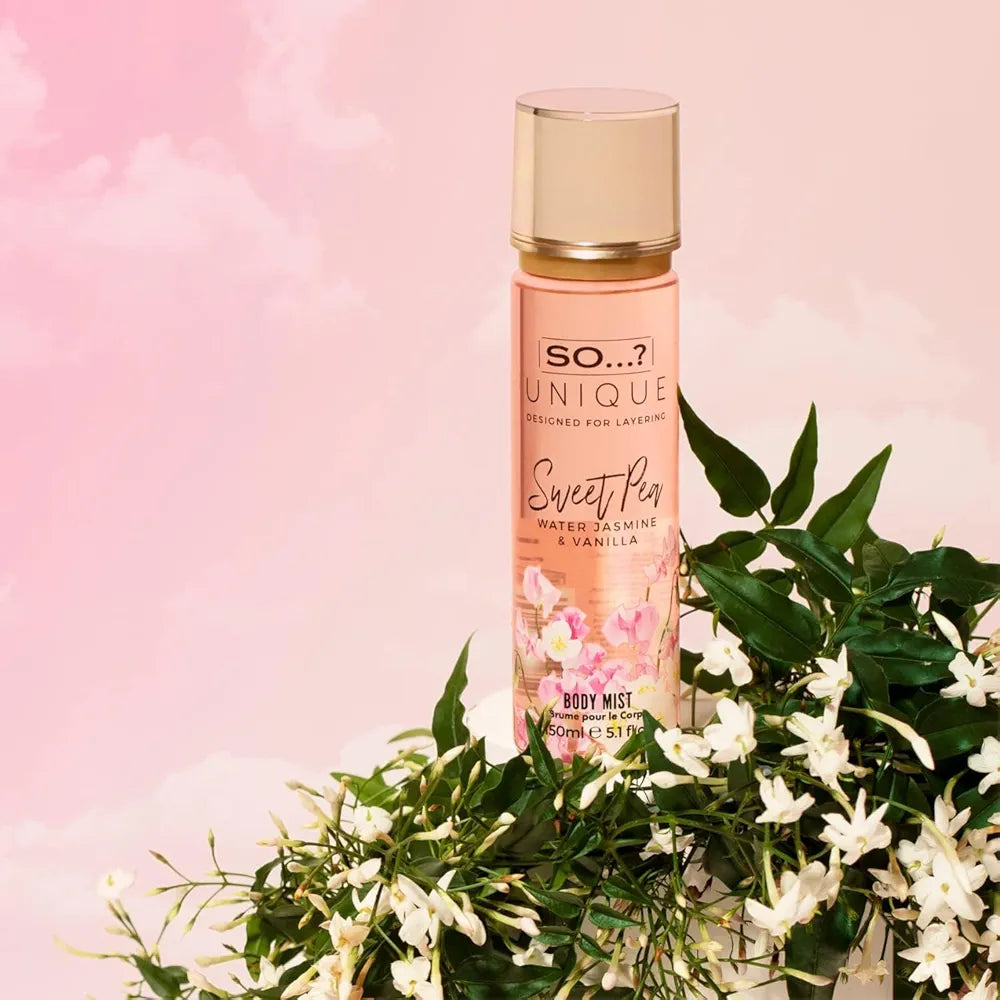 So…? Unique Mini Mist Womens Gift Set With Vanilla Candy, Sweet Pea, Truffle Cream, & Cashmere, Body Mist Fragrance Spray Set 4 X 50 ml